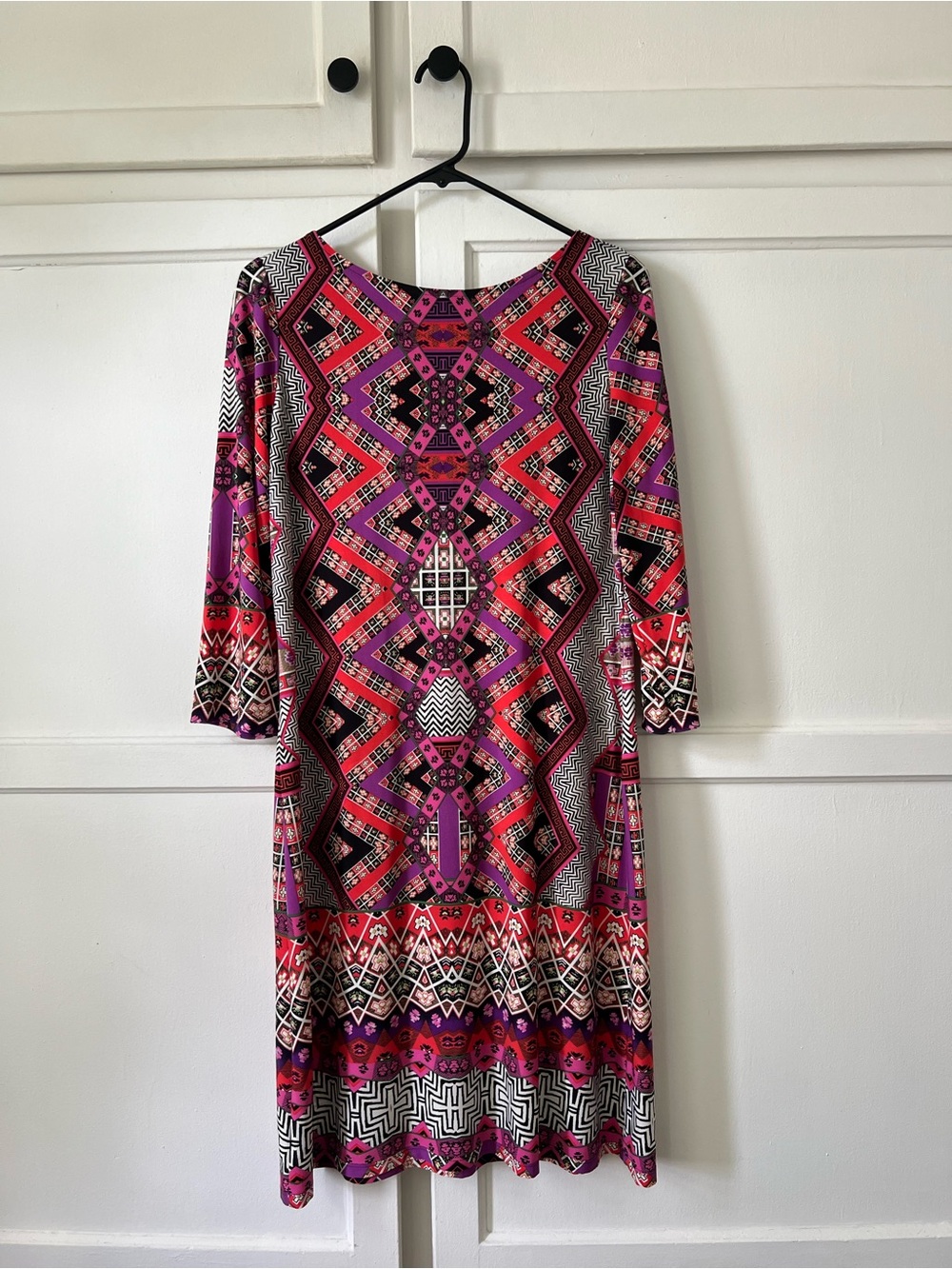 Maggy London Pink and Red Geometric Long Sleeve Dress - 12